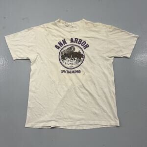 Vintage 90s Ann Arbor Pioneer Swimming White T-Shirt